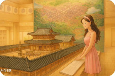 정림사지 박물관 실내 감상하는 모습 재현