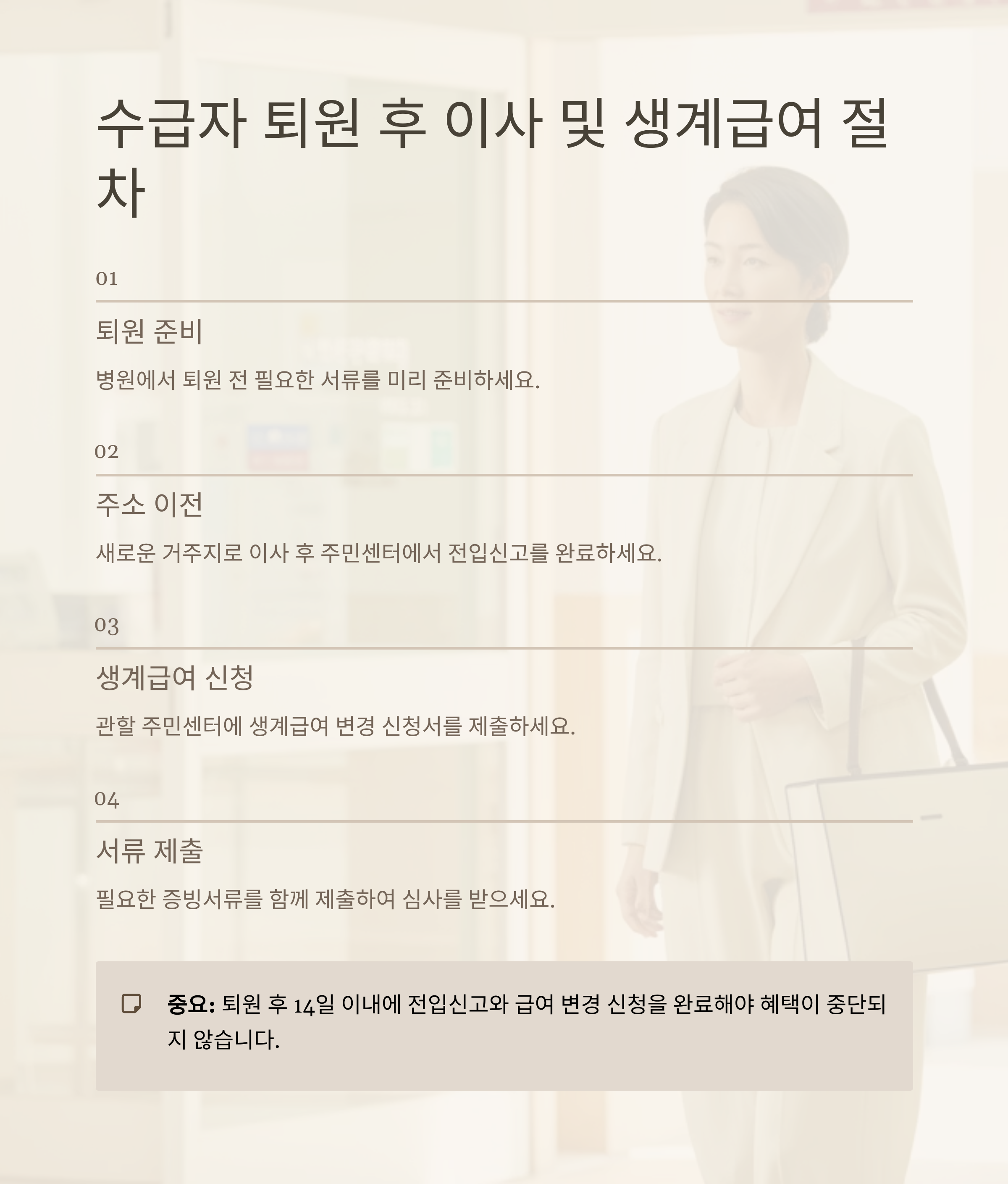 수급자 퇴원 후 이사 및 생계급여 절차, 이렇게 하세요