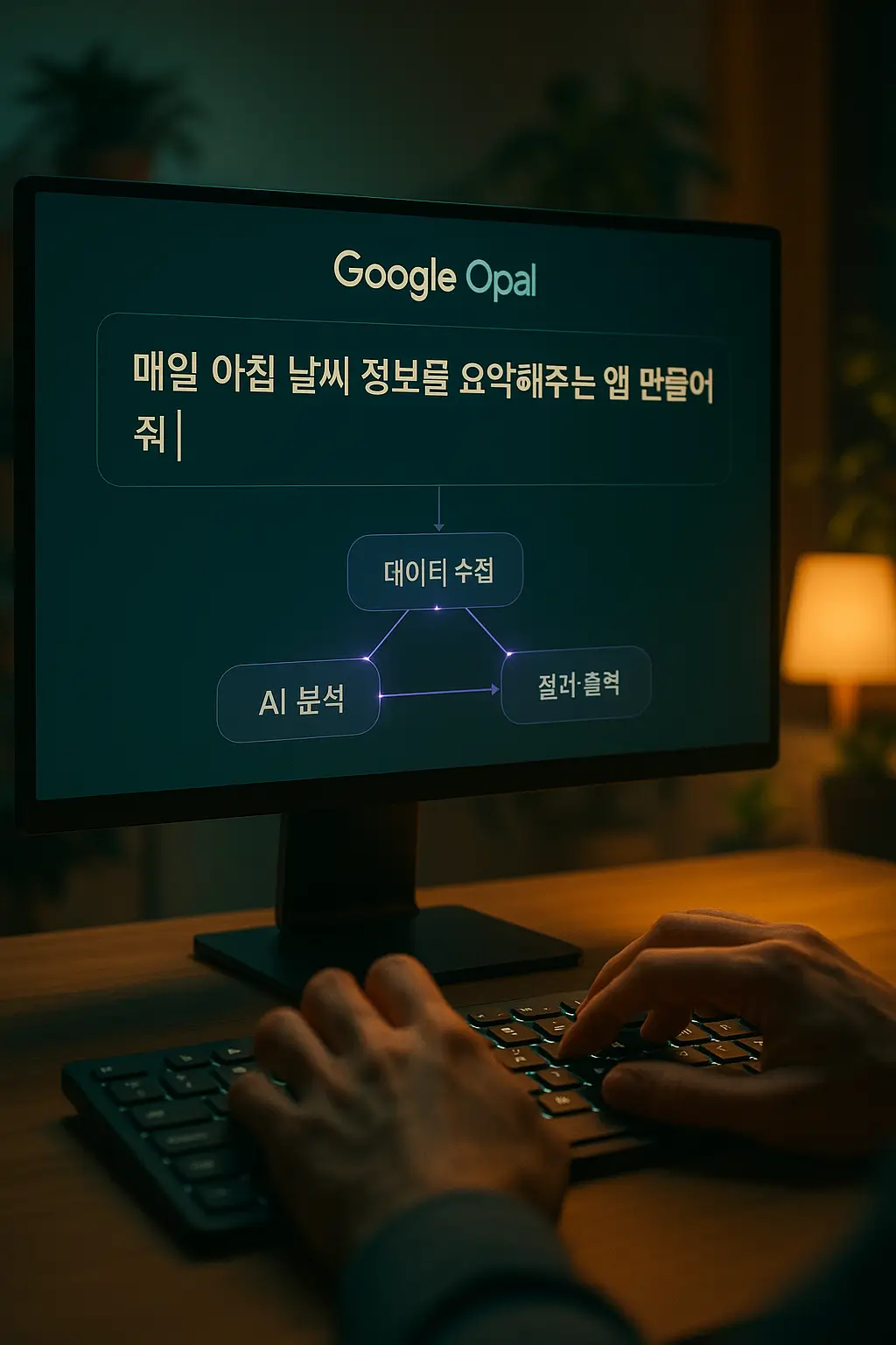 구글 오팔 자연어 입력 화면 - 워크플로우 자동 생성 과정