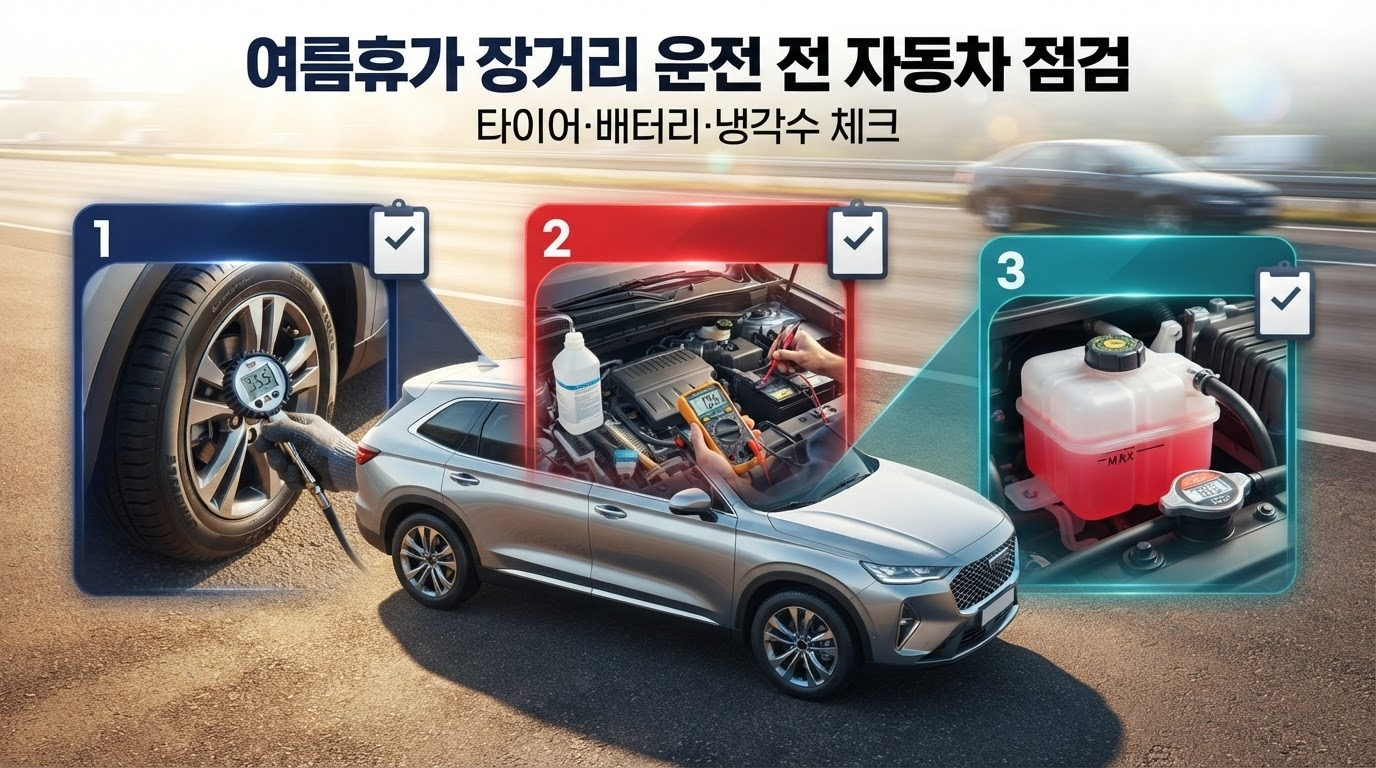 2026 여름휴가 장거리 운전 전 자동차 점검｜타이어&middot;배터리&middot;냉각수 체크