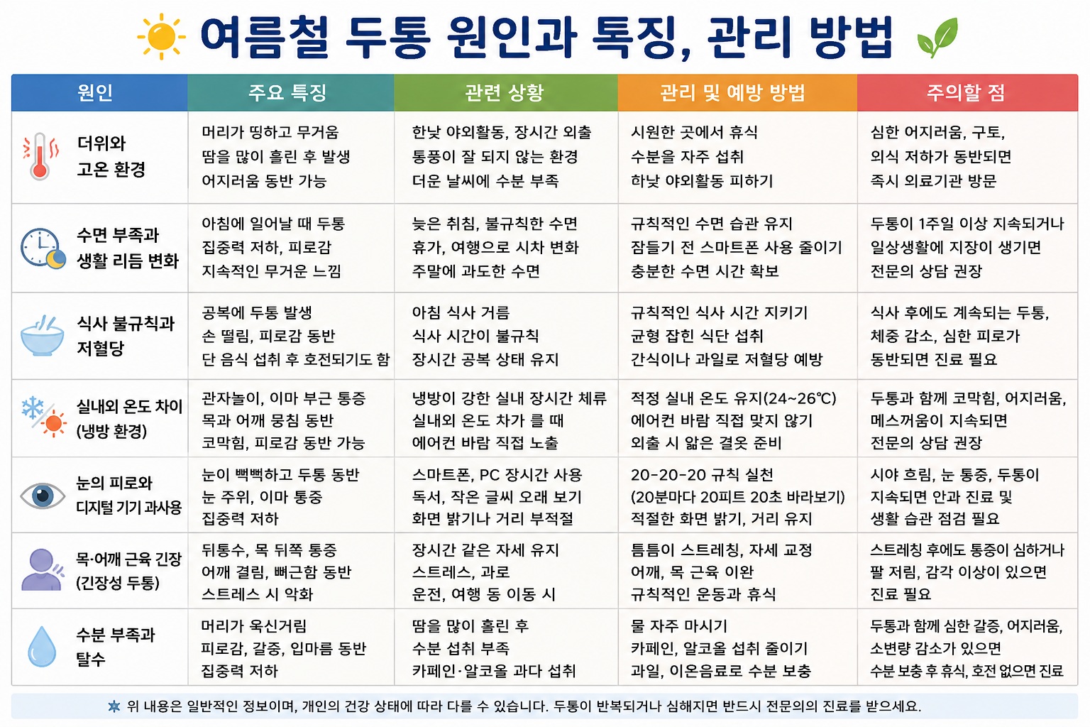 여름철 두통 원인과 특징, 관리방법