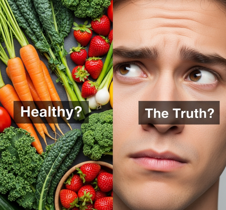 싱싱하고 보기 좋은 유기농 채소,고민하거나 의문을 가진 듯한 사람의 얼굴