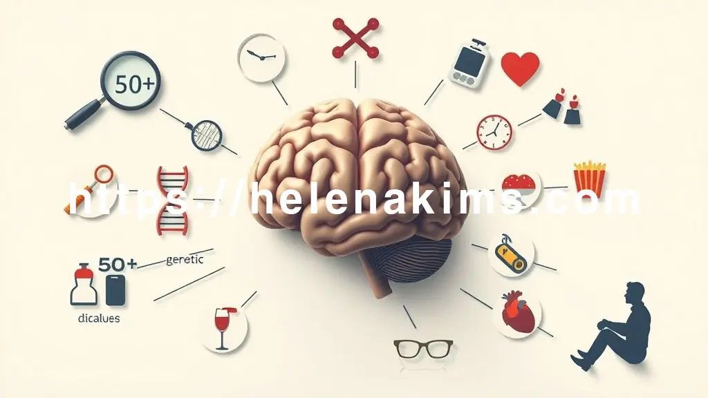 중앙에 정교한 인간 뇌 그래픽, 뇌 주변을 감싸는 다양한 위험 요소 아이콘들의 이미지.