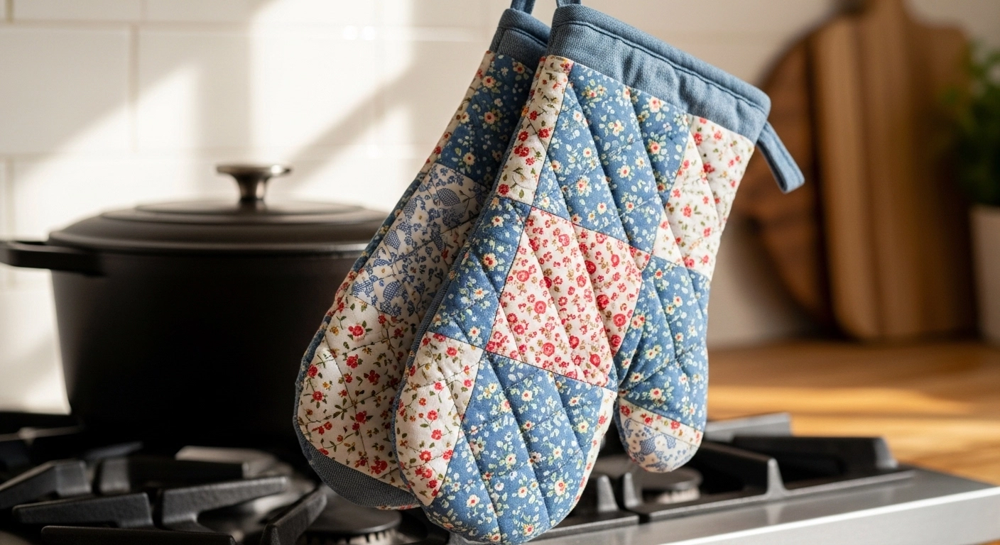 뜨거운 냄비도 거뜬! 자투리 천과 헌 수건으로 만드는 '도톰한 퀼팅 주방 장갑' (솜 없이 만드는 법)