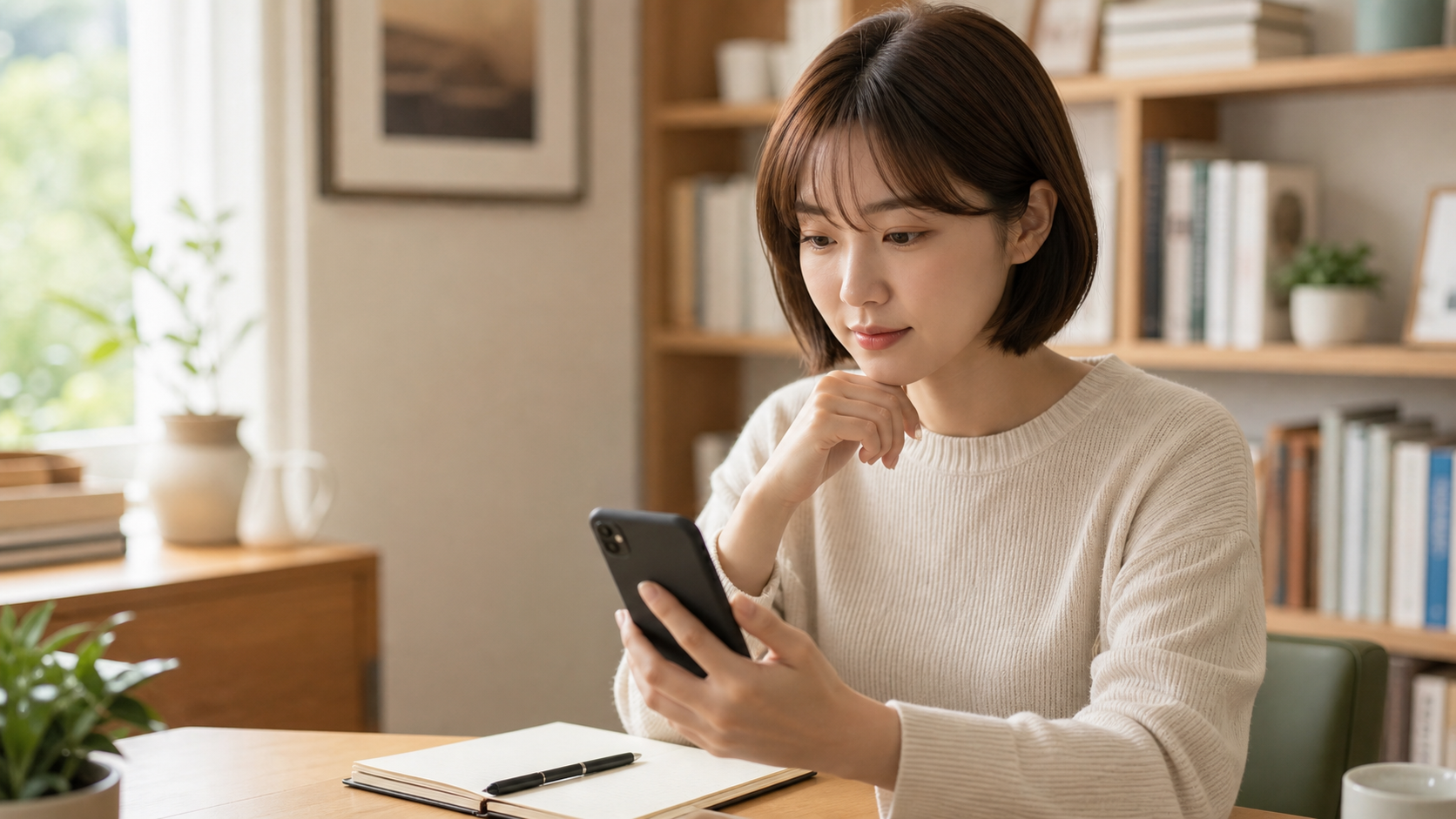 서윤이 며칠 늦은 카톡 답장 사과 문구와 새 일정을 고르는 장면