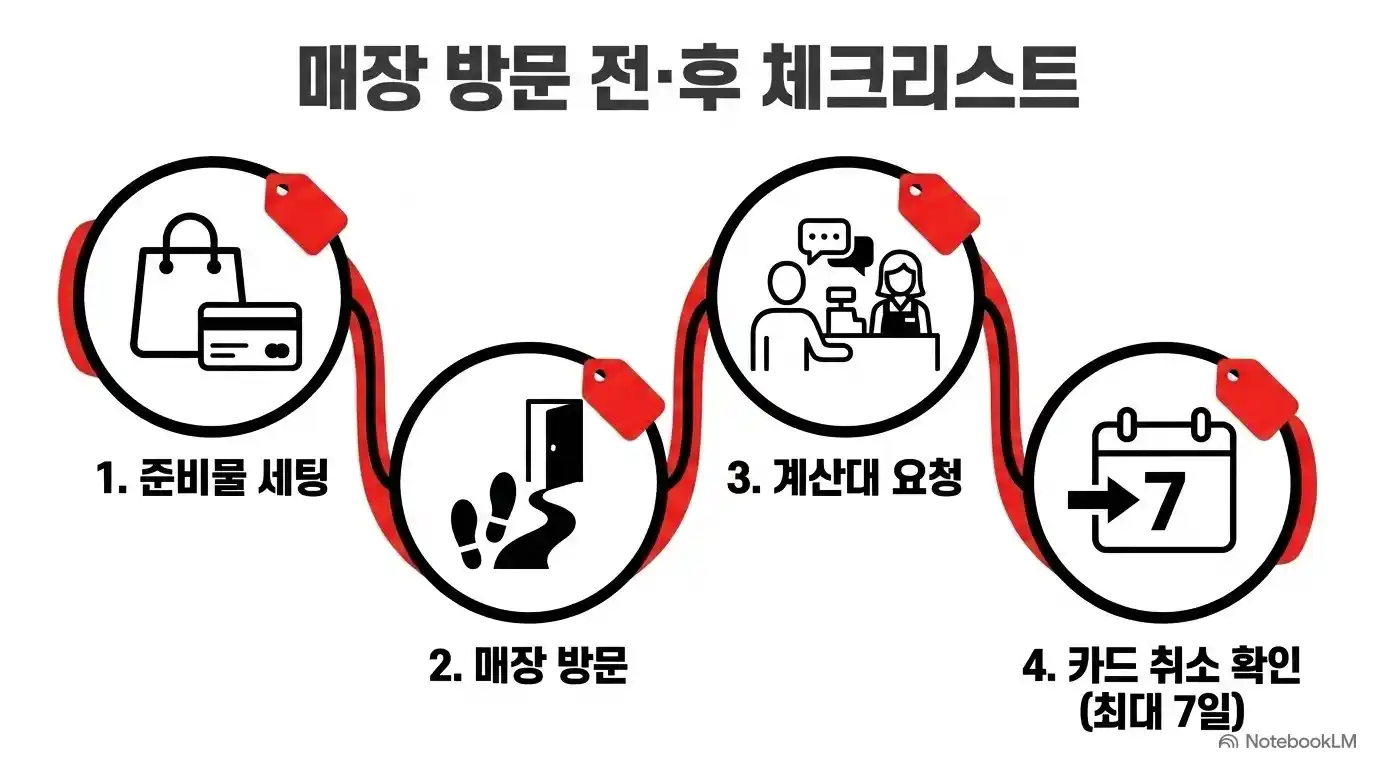 다이소 환불 전 준비물과 매장 방문 절차를 정리한 체크리스트 이미지