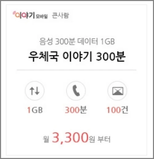 이야기모바일-큰사람-우체국-이야기-300분-요금제