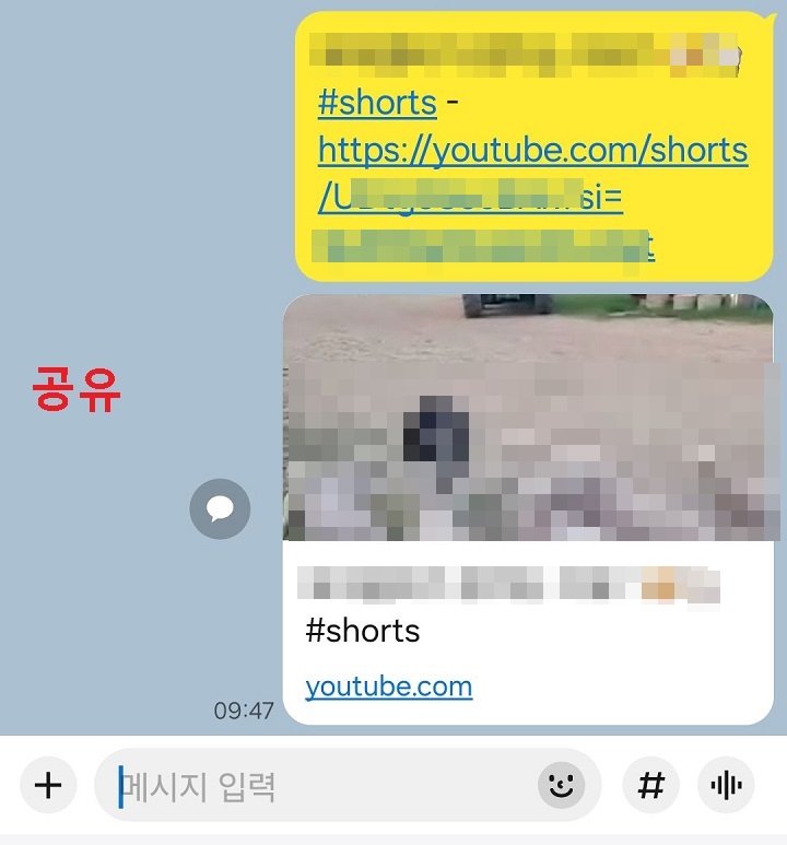 채팅방에 쇼츠영상 링크 보임