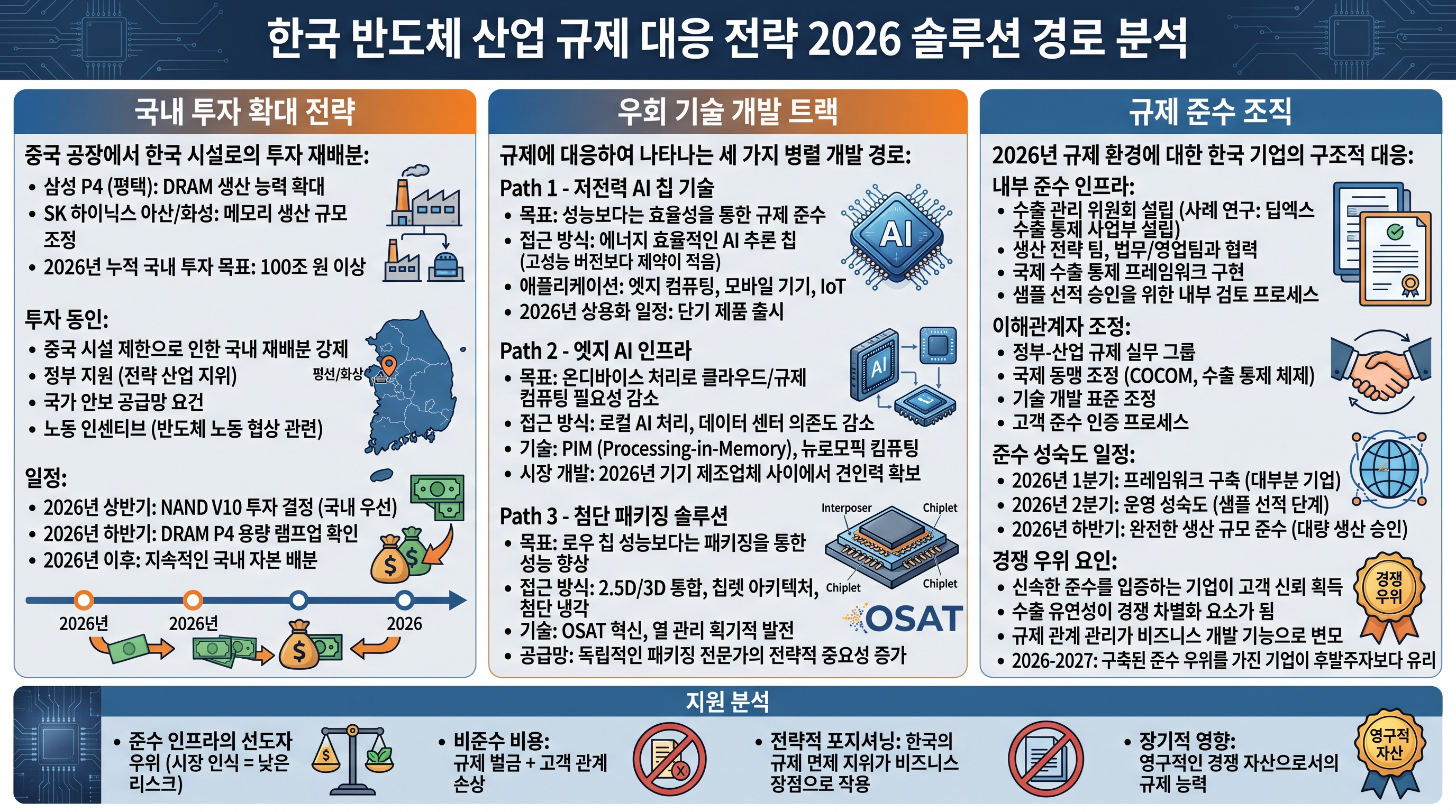 2026년 한국 반도체 기업 대응 전략, 국내 투자 확대, 우회 기술 개발, 규제 대응 로드맵