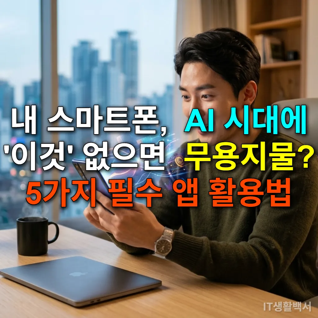 AI 시대를 살아가는 한국인이 스마트폰으로 AI 앱을 활용하는 모습