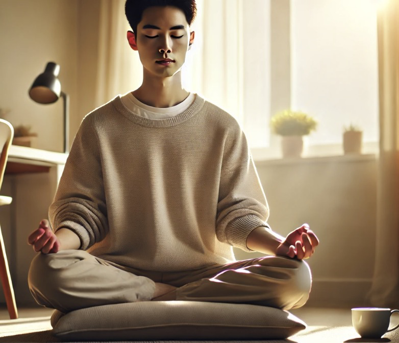 출근 전 3분 명상을 하며 마음을 차분하게 정리하는 모습