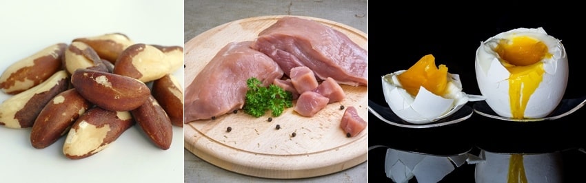 셀레늄이 풍부한 음식, 브라질넛, 돼지고기, 계랸