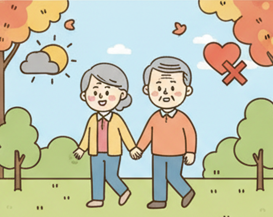 오후 산책하는 시니어 부부