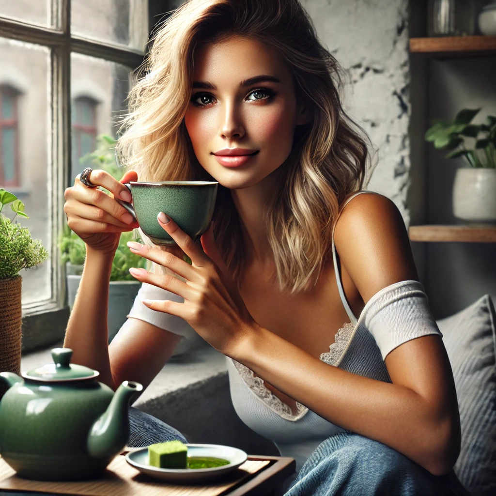 녹차-마시는-여자