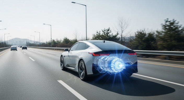 하이브리드 주행 이미지&amp;#44; 전기모터 강조