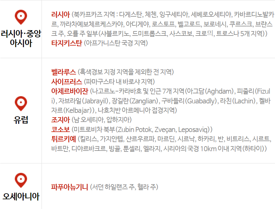 출국권고 단계인 나라