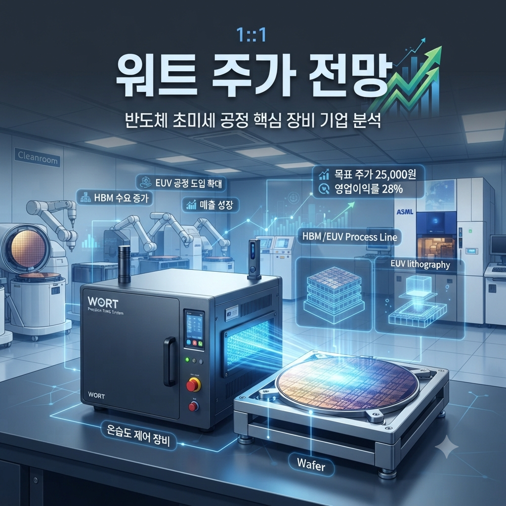 워트의 반도체 공정용 초정밀 온습도 제어장비와 반도체 생산라인을 보여주는 이미지