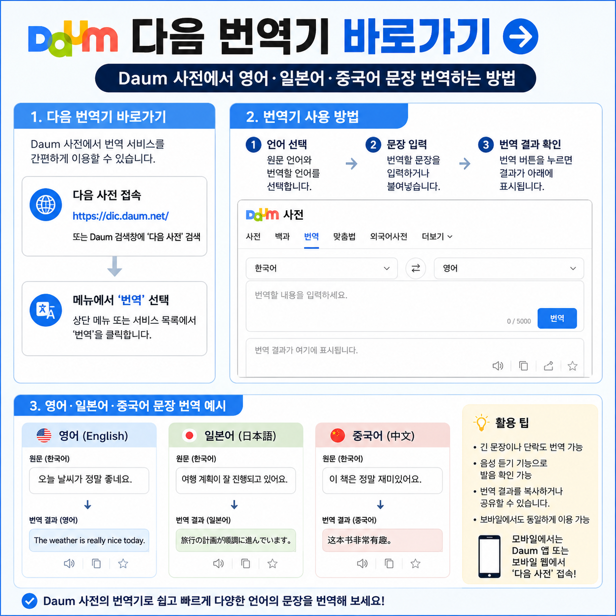 다음 번역기 바로가기|Daum 사전에서 영어·일본어·중국어 문장 번역하는 방법