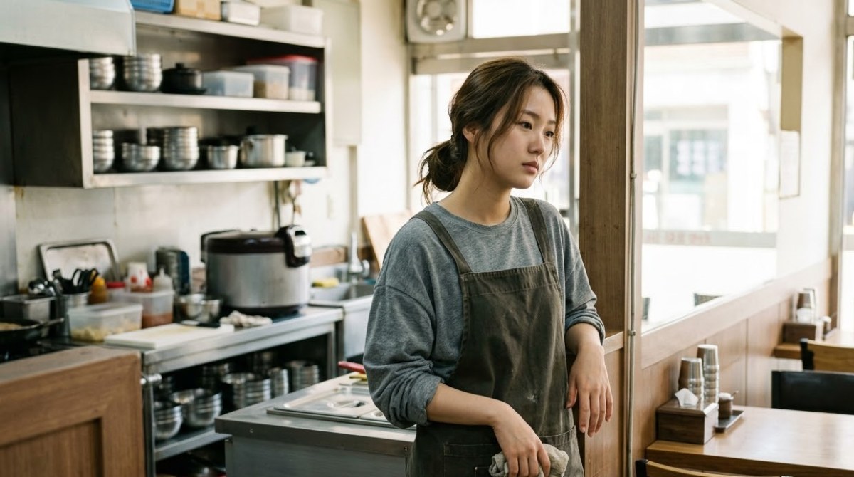 식당 주방 앞에서 고민하는 아르바이트생, 알바 임금체불