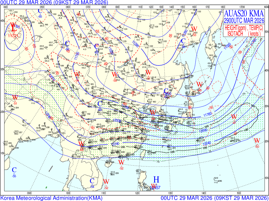 3월 29일~4월 5일 200hPa 등압면 일기도