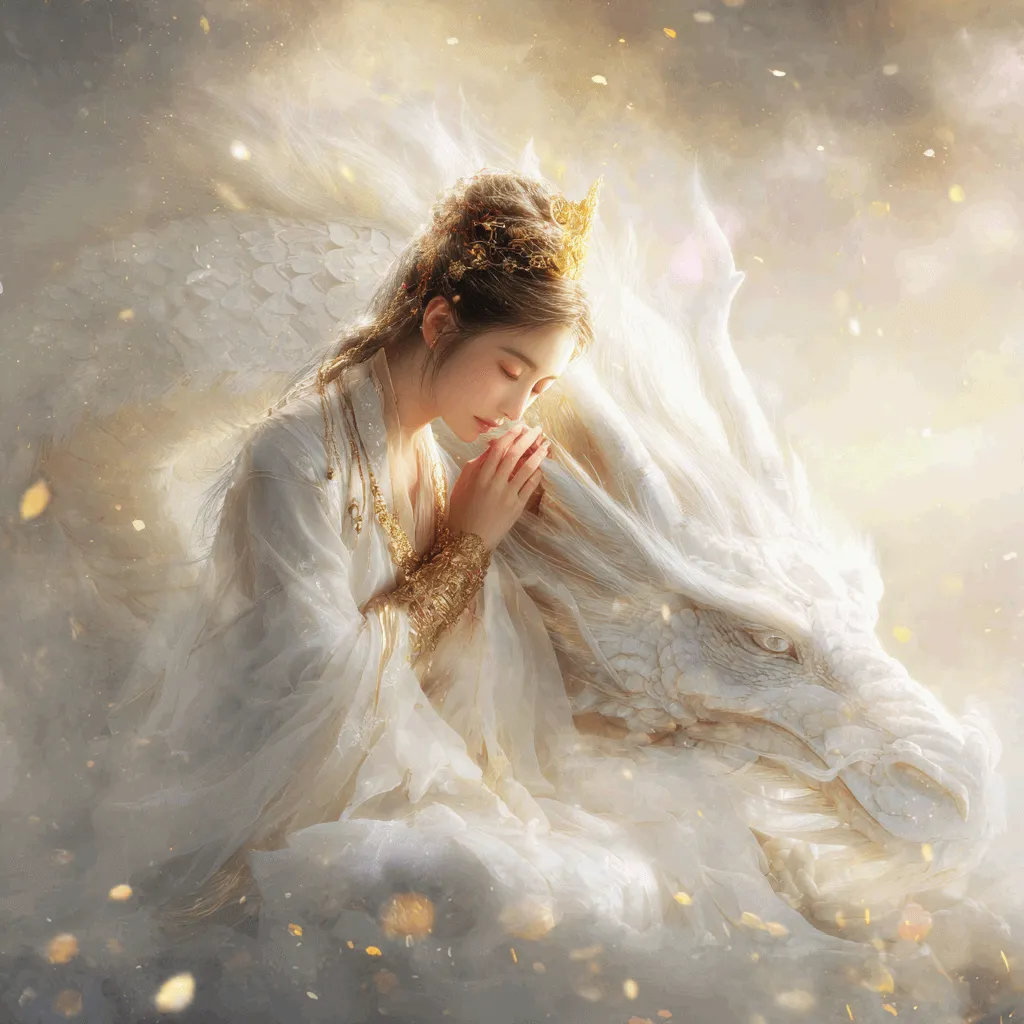 미드저니로 생성한 예시-흰 용과 관세음보살 이미지