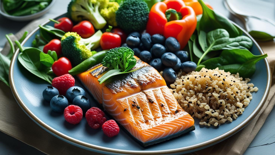 MIND 식단 식판 예시(채소&middot;베리&middot;통곡&middot;생선)