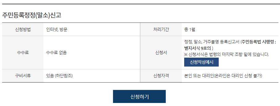 주민등록정정말소신고