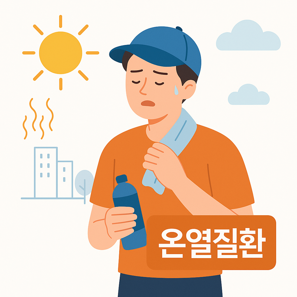 야외에서 일사병 증상을 보이는 청년