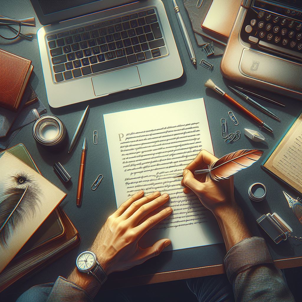 종이 위에 글 쓰는 모습. AI로 생성된 이미지