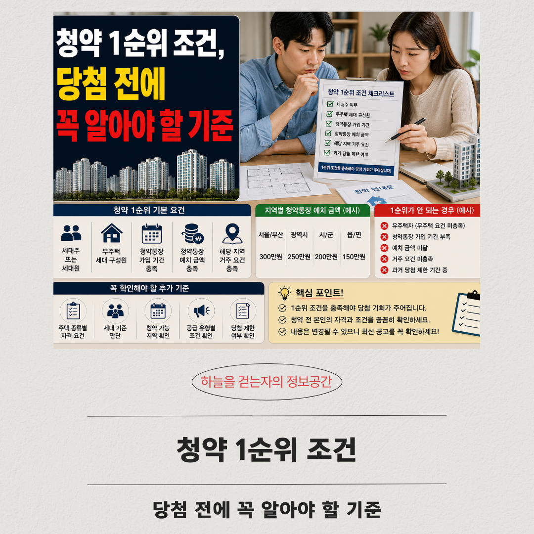 청약 1순위 조건, 당첨 전에 꼭 알아야 할 기준