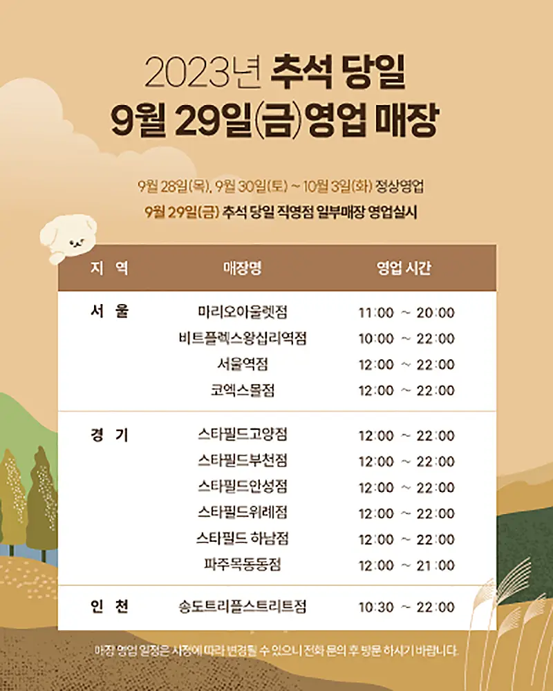 다이소 추석당일 9월 29일(금) 영업 매장