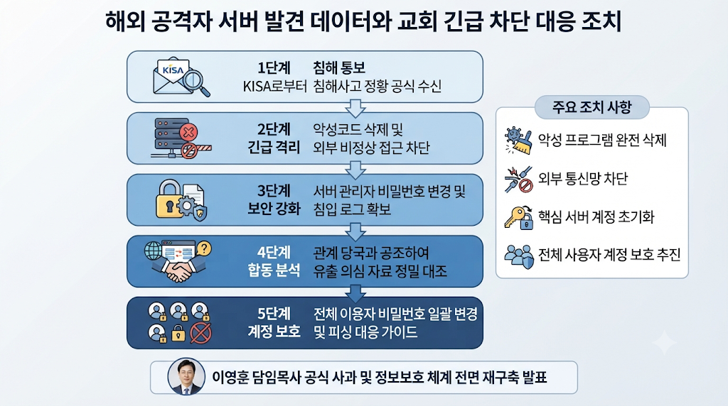 해외 공격자 서버 발견 데이터와 교회 긴급 차단 대응 조치