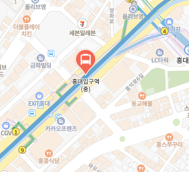 홍대입구역에서 인천공항 리무진 공항버스(6002번) 지도 위치