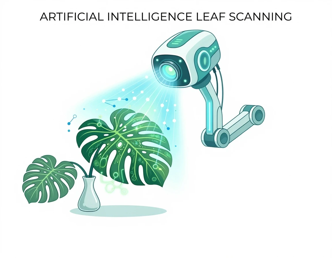AI 기술로 희귀 열대 식물의 잎을 스캔하고 분석하는 모습