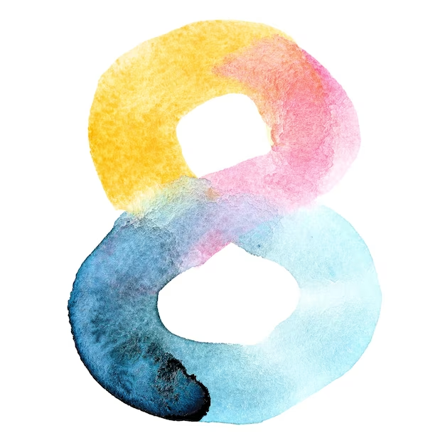 수채화로 그린 수비학 숫자 8번