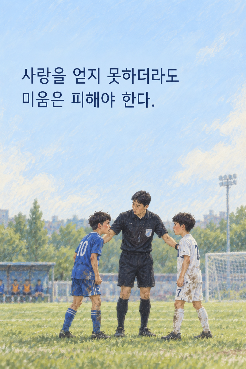 사랑을 얻지 못하더라도 미움은 피해야 한다. 문구가 담긴 세로형 이미지