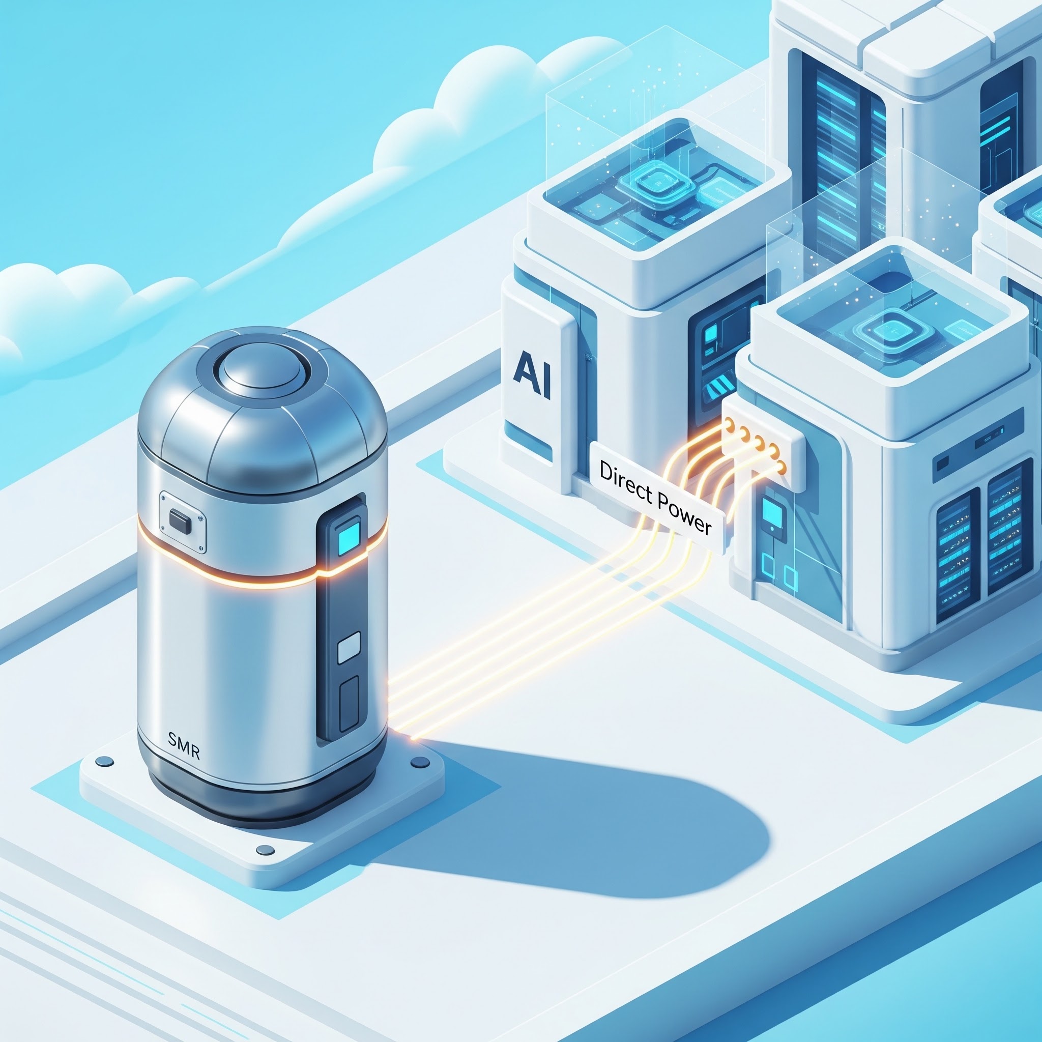 AI 데이터센터의 전력 문제를 해결하는 온사이트 SMR 발전소의 시각화 이미지