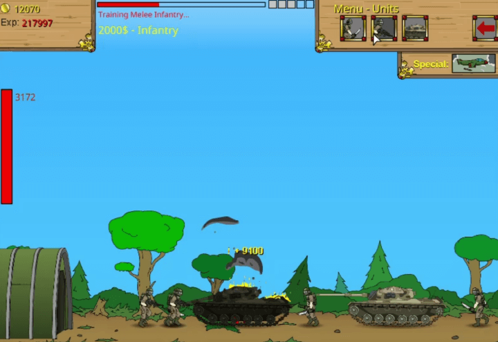 전쟁시대-플래시게임-플레이-아군-탱크가-적군에게-파괴된-화면