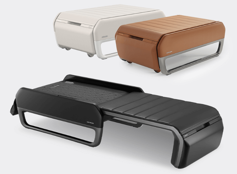 세라젬-V7-형상-및-색상으로-흰색-브라운-검정색의-3가지-모델을-보여주는-사진