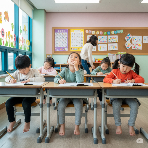 4세 고시를 보는 아이들의 모습. 아직 발이 채 바닥에 닿지도 않을 만큼 어린아이들