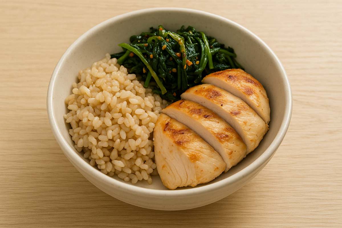 점심식단 (현미밥+닭+나물)