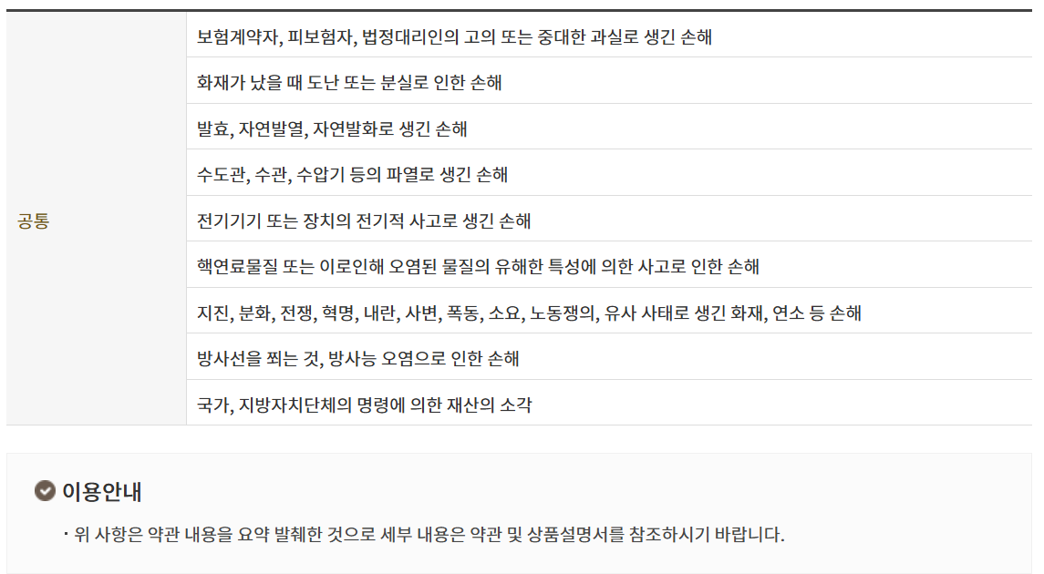 화재보험-보상하지 않는 미보상 손해