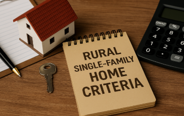 시골 단독주택 선택 기준을 주제로 한 책상 위 메모장, 열쇠, 계산기, 모형 주택이 함께 놓여 있는 장면