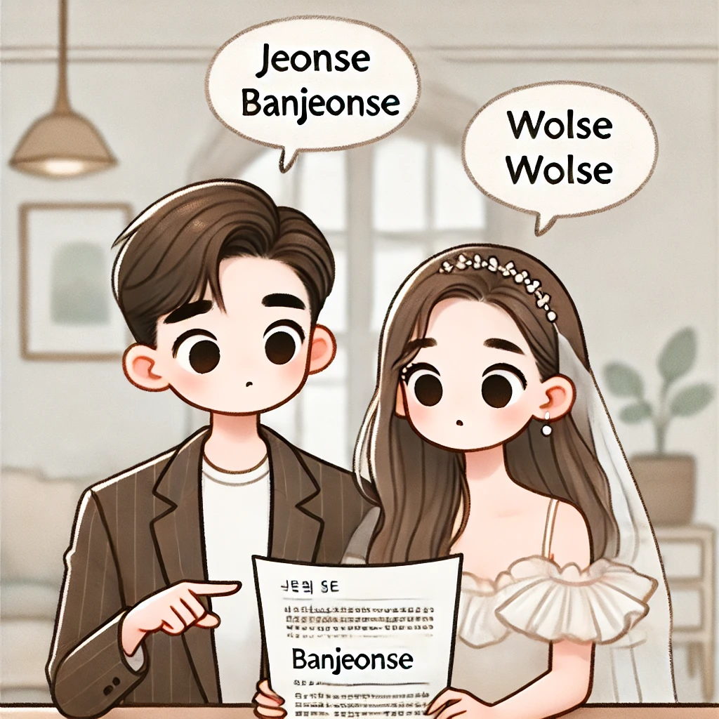 낯선 부동산 용어를 이해하려고 갸우뚱하는 신혼부부