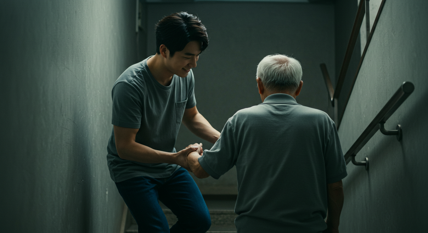 계단을 내려가는 노인