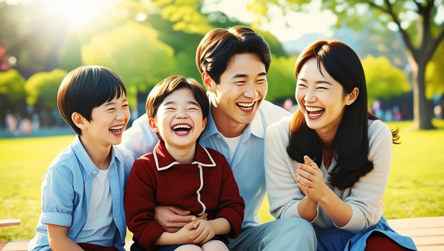 화창한 날씨에 공원에 놀러온 가족들이 즐거워하고 있는 모습
