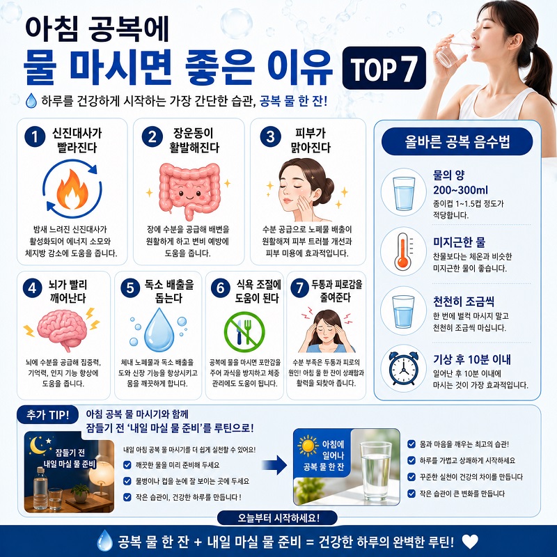 아침 공복에 물 마시면 좋은 이유 7가지
