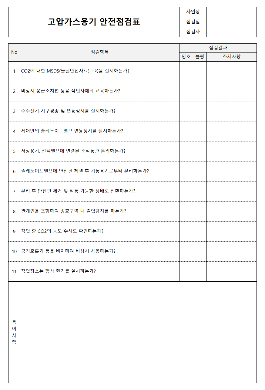 고압가스용기 안전점검표