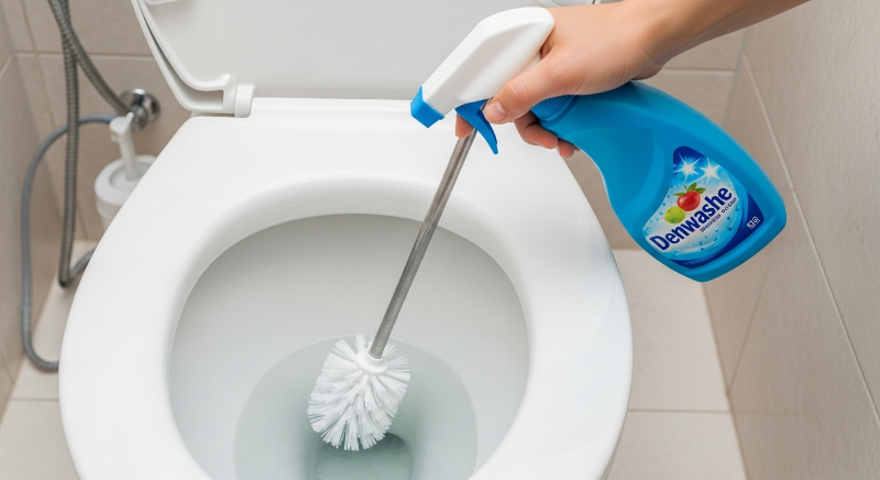 변기 안쪽에 주방 세제를 골고루 뿌려줍니다.