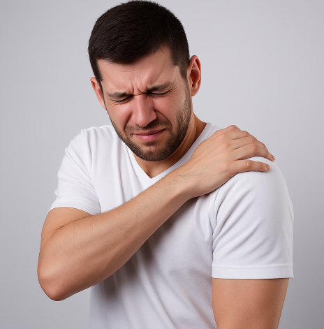 어깨 통증으로 불편감 느끼는 남성